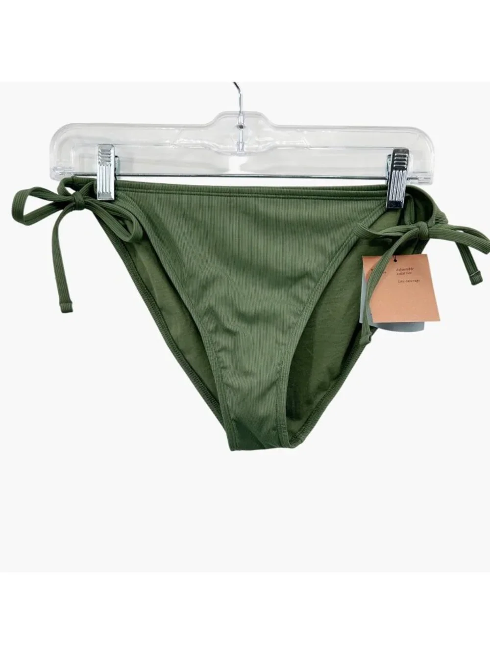 NEW Shade & Shore Ribbed Side-Tie Cheeky Coverage Bikini Bottom - Green - M
